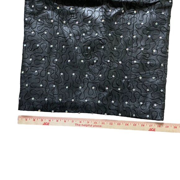 Leather Sequin Embroidered Straight Pencil Skirt Women Small Black Elegant - Picture 10 of 14